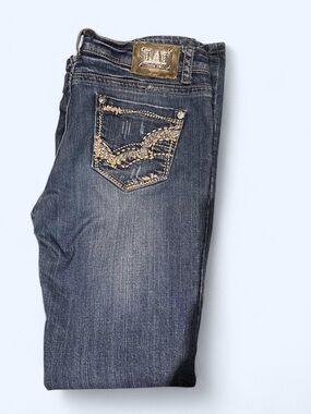 LA Idol Women's Y2K Mcbling acid wash flares Blue Jeans